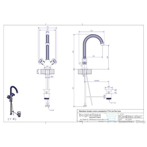 Bugnatese OLYMPIA mosdó csaptelep automata leeresztővel,bronz 8434BR