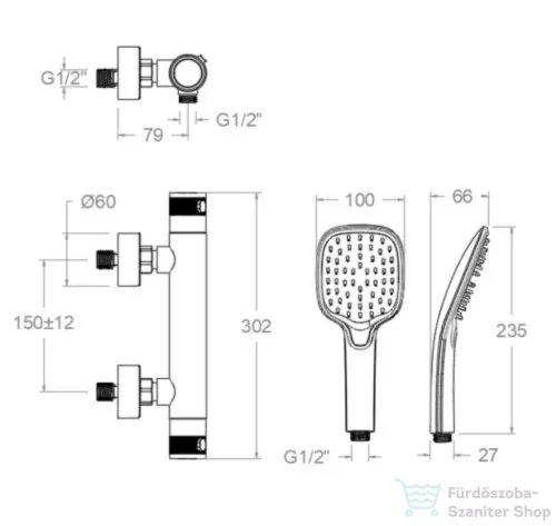 RamonSoler MAMMA MIA fali termosztátos zuhany csaptelep zuhanyszettel, matt fekete 84D311518
