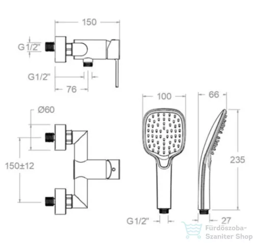 RamonSoler MAMMA MIA fali zuhany csaptelep zuhanyszettel, matt fekete 84D311525