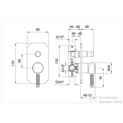 Bugnatese ATHENA Fal alatti váltós zuhanycsaptelep króm színben 8572