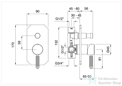 Bugnatese ATHENA Fal alatti váltós zuhanycsaptelep króm színben 8572