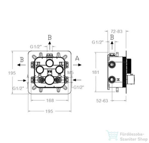 RamonSoler RS SMART termosztátos falsík alatti kád/zuhany csaptelep, szálcsiszolt arany 85D308099