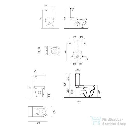 Sapho GSI PURA álló WC-csésze 36x68cm, alsó/hátsó kifolyású, ExtraGlaze (881711)
