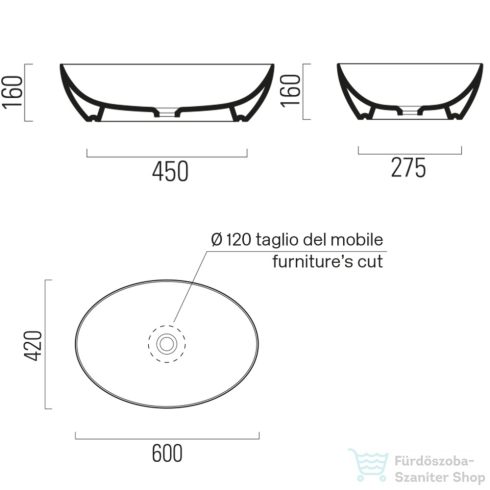 Sapho GSI PURA Mosdó, pultra helyezhető, 60x16x42cm, matt agave (884204)