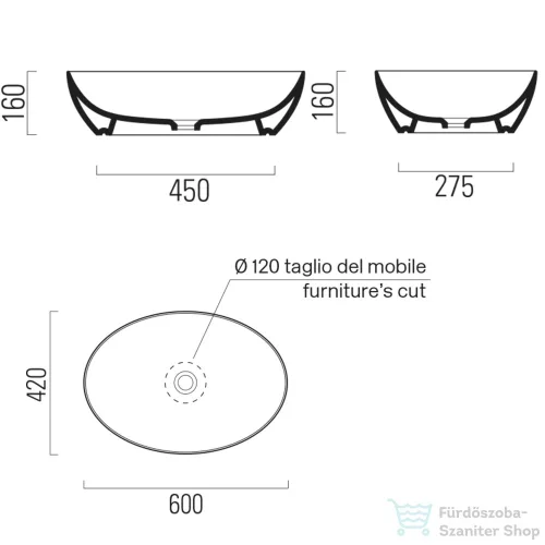 Sapho GSI PURA kerámiamosdó, pultra helyezhető, 60x16x42cm, matt fekete (884226)