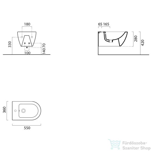 Sapho GSI PURA fali bidé, 55x36cm, matt fekete (8865126)