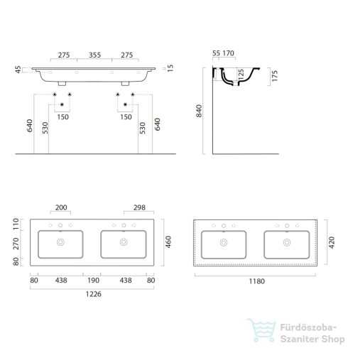 Sapho GSI PURA SLIM dupla kerámiamosdó, 122x46cm, ExtraGlaze (8888111)