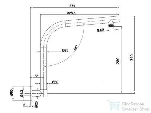 Sapho Zuhanykar, 371mm, króm 9005