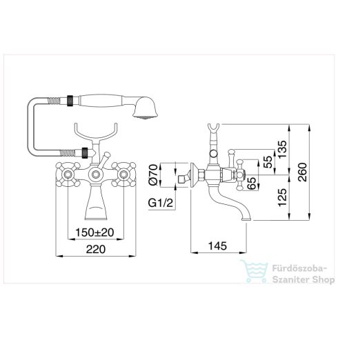 Bugnatese LADY kádtöltő csaptelep zuhanyszettel,Rame 900RA