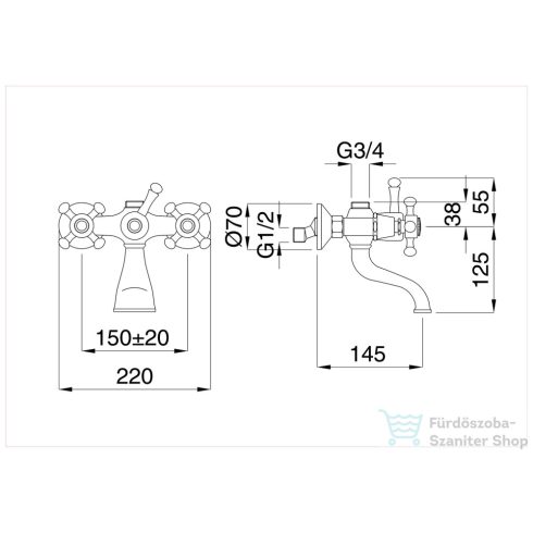 Bugnatese LADY kádtöltő csaptelep 3/4" felső csatlakozással zuhanyrúdhoz,Rame 901RA