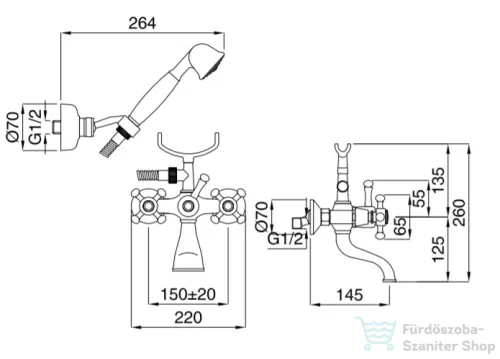 Bugnatese LADY kádtöltő csaptelep zuhanyszettel,bronz 902BR
