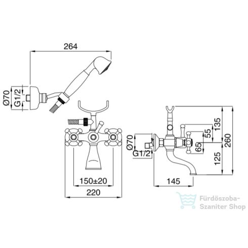 Bugnatese LADY kádtöltő csaptelep zuhanyszettel,arany 902DO