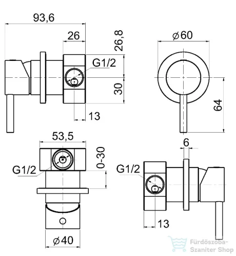 Bugnatese Kirvy Steel falsík alatti zuhanycsaptelep rozsdamentes acél 9030