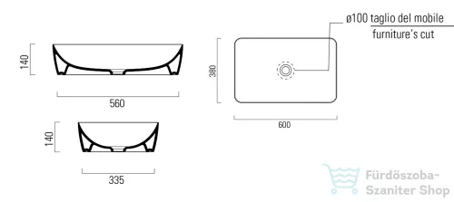 Sapho GSI SAND kerámiamosdó, pultra helyezhető, 60x14x38cm (903611)