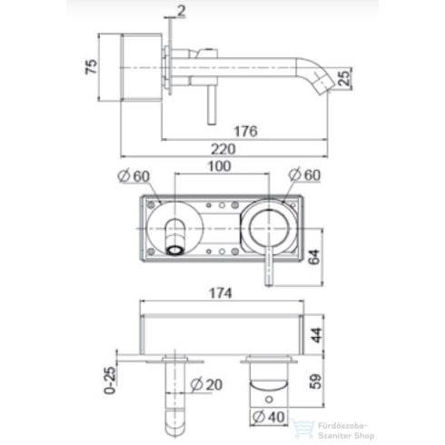 Bugnatese KIRVY STEEL fali mosdó csaptelep rozsdamentes acél, leeresztő nélkül,  9051AC