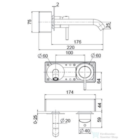 Bugnatese KIRVY STEEL falsík alatti mosdó csaptelep 19 cm-es kifolyóval,click-clack leeresztővel,rozsdamentes acél 9051SCAC