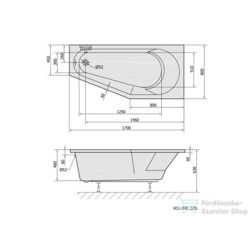 Sapho POLYSAN Tigra kád 170x80x46, jobb 90611