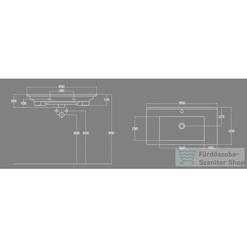 AQUALINE ZUNO kerámiamosdó, 85x45cm 9085
