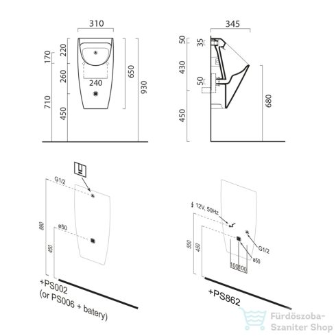 Sapho GSI COMMUNITY piszoár, 31x65cm, matt fehér (909709)