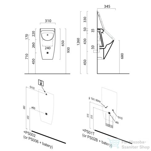 Sapho GSI SAND piszoár, fedővel szerelhető, 31x65x35cm, matt fekete (909826)
