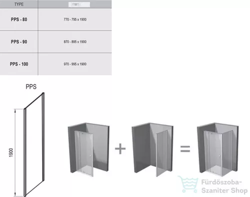 Ravak PIVOT PPS-80 80 cm-es fix oldalfal, Fehér+Transparent,90G40100Z1