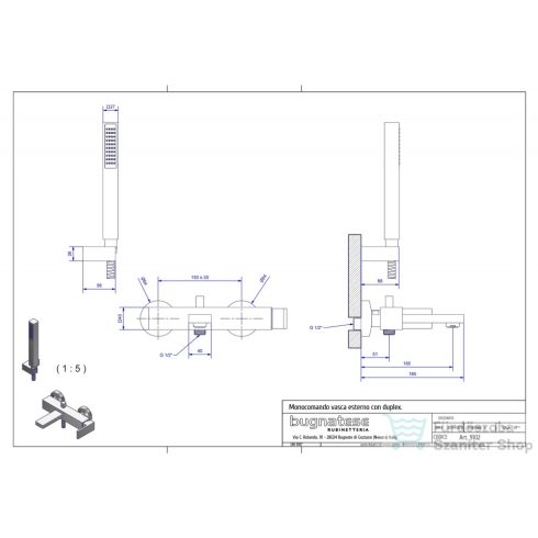 Bugnatese TETRIS kádcsaptelep, zuhanyszettel, matt fehér 9102BI