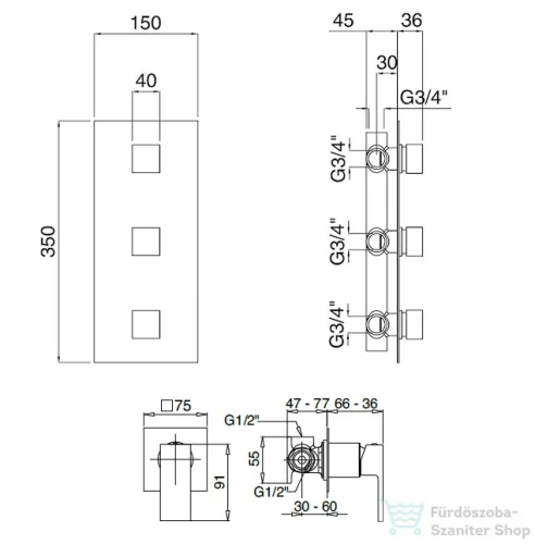 Bugnatese TETRIS Fal alatti 3 állású csaptelep csempeszeleppel króm színben 9107