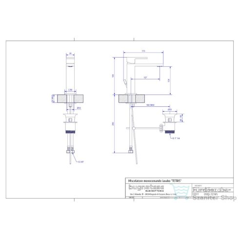 Bugnatese TETRIS mosdó csaptelep automata leeresztővel,Szálcsiszolt nikkel 9113NS
