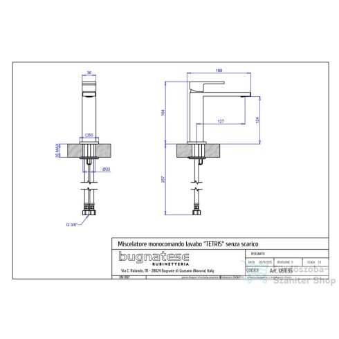 Bugnatese TETRIS mosdó csaptelep click-clack leeresztővel,Króm 9113SCCR