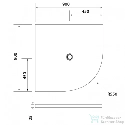 Sapho POLYSAN FLEXIA öntöttmárvány íves zuhanytálca, méretre vágható, 90x90x3cm, R550 (91181)