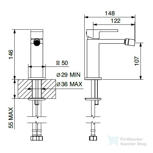 Bugnatese TETRIS bidé csaptelep click-clack leeresztővel,Matt fekete 9123SCNE