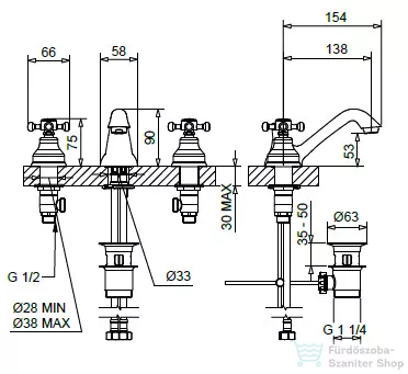 Bugnatese LADY 3 üléses mosdó csaptelep automata leeresztővel,króm 912CR