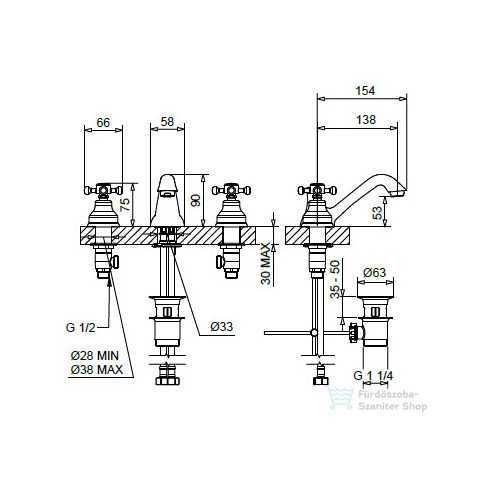 Bugnatese LADY Álló 3 üléses mosdó csaptelep automata leeresztővel,arany 912DO