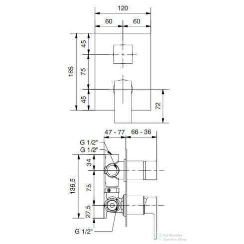 Bugnatese TETRIS Fal alatti 3 állású csaptelep, fehér színben 9131BI