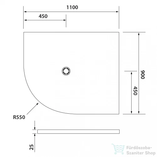 Sapho POLYSAN FLEXIA öntöttmárvány íves zuhanytálca, méretre vágható, jobbos, 110x90x3cm, R550 (91361)