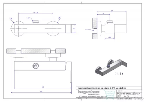 Bugnatese TETRIS Zuhanycsaptelep test 3/4", króm 9136