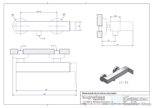 Bugnatese TETRIS Zuhanycsaptelep test 1/2", szálcsiszolt nikkel 9138NS