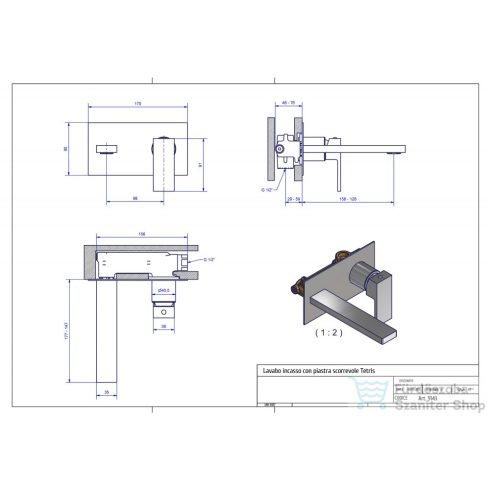 Bugnatese TETRIS Fali mosdó csaptelep 15,5 cm kifolyóval szálcsiszolt nikkel színben, leeresztő nélkül,  9143NS
