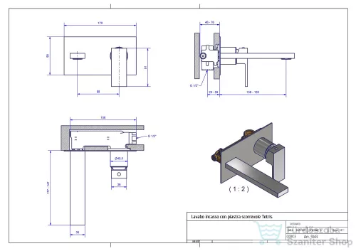 Bugnatese TETRIS Fali mosdó csaptelep 15,5 cm kifolyóval szálcsiszolt nikkel színben, leeresztő nélkül,  9143NS