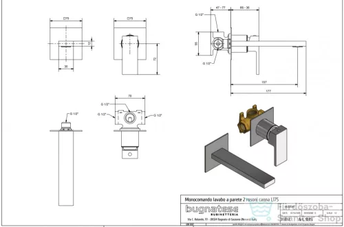 Bugnatese TETRIS Fali mosdó csaptelep 15,5 cm kifolyóval króm színben, leeresztő nélkül,  9145CR
