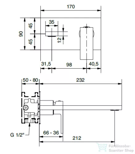 Bugnatese TETRIS Fali mosdó csaptelep 21 cm kifolyóval, fekete színben 9147NE