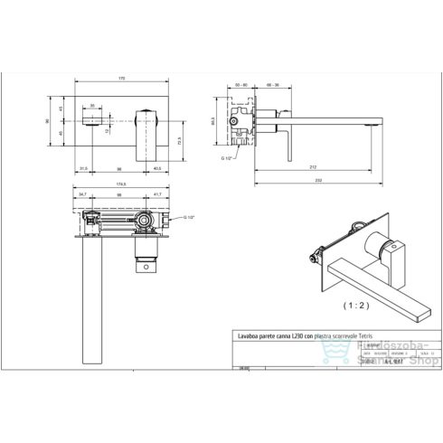 Bugnatese TETRIS falsík alatti mosdó csaptelep 21 cm-es kifolyóval,click-clack leeresztővel,belső egységgel,matt fehér 9147SCBI