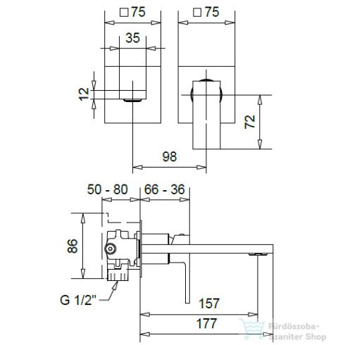 Bugnatese TETRIS Fal alatti mosdócsaptelep 15,5 cm kifolyóval szálcsiszolt nikkel színben, leeresztő nélkül,  9151NS