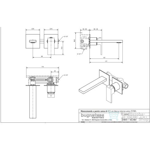 Bugnatese TETRIS falsík alatti mosdó csaptelep 15,5 cm-es kifolyóval,click-clack leeresztővel,belső egységgel,matt fekete 9151SCNE