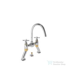   Bugnatese LADY peremre építhető 3 üléses mosdó csaptelep automata leeresztővel,Króm/arany 915CRDO