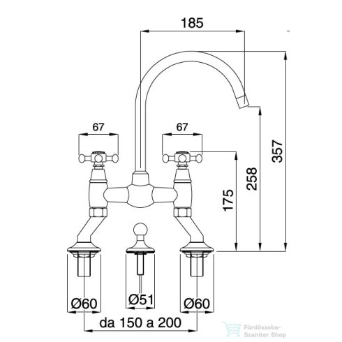 Bugnatese LADY peremre építhető 3 üléses mosdó csaptelep automata leeresztővel,Rame 915RA
