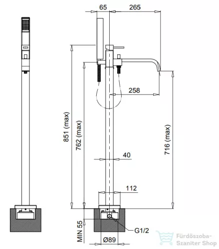 Bugnatese TETRIS Szabadonálló kádcsaptelep, kézizuhannyal, fehér színben 9160BI