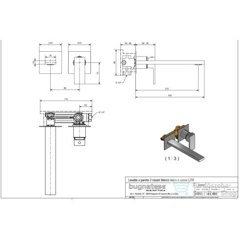 Bugnatese TETRIS falsík alatti mosdó csaptelep 21 cm-es kifolyóval,leeresztő nélkül,belső egységgel,matt fehér 9165BI