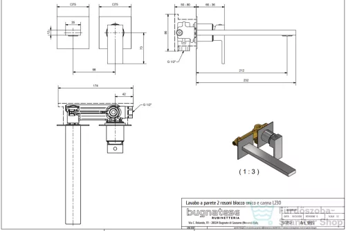 Bugnatese TETRIS falsík alatti mosdó csaptelep 21 cm-es kifolyóval,click-clack leeresztővel,belső egységgel,szálcsiszolt nikkel 9165SCNS