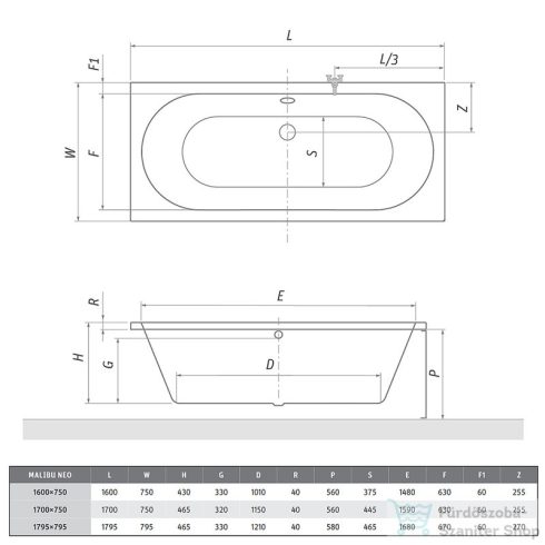 Roth Malibu Neo 170x75 egyenes kád